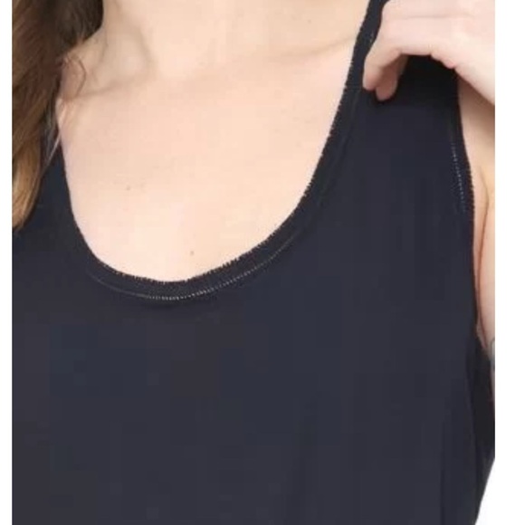 Banana Republic Sleeveless Blouse Navy Blue XS Petite Picot Trim Officecore - Picture 7 of 11